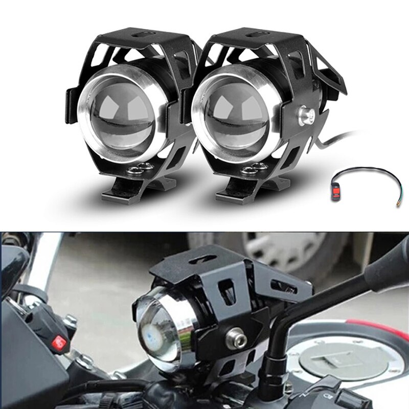 Faros auxiliares blancos para motocicleta, 2 uds., lámpara U5 led para moto, accesorios de foco de 12V para moto DRL, luces delanteras con interruptor