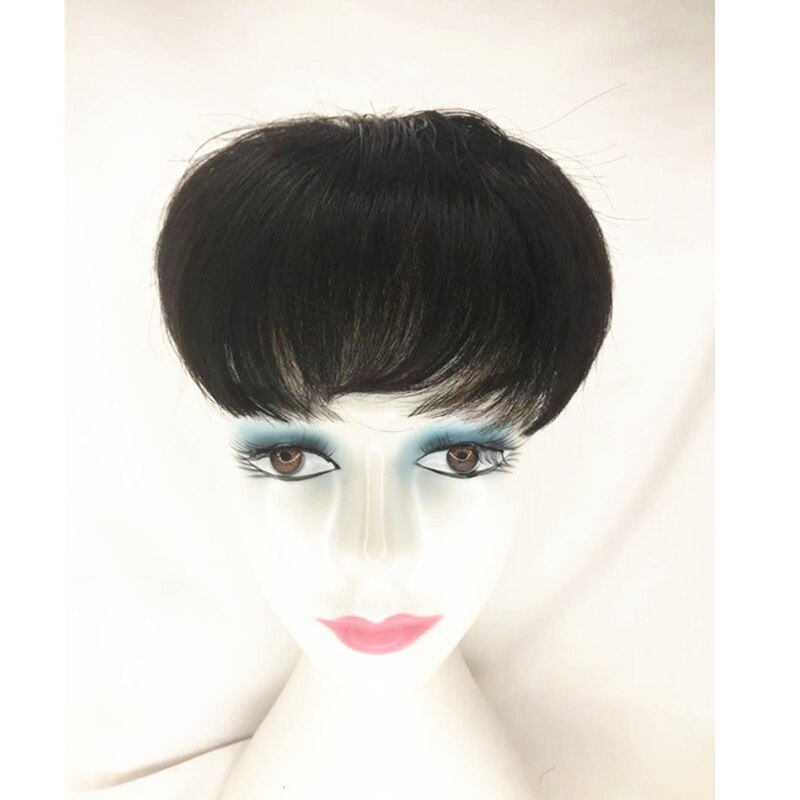 Halo dame beauté bouclés cheveux humains Toppers toupet frange indien Non-Remy remplacement pince ins couronne cheveux pièces pour femmes et hommes: Straight Black