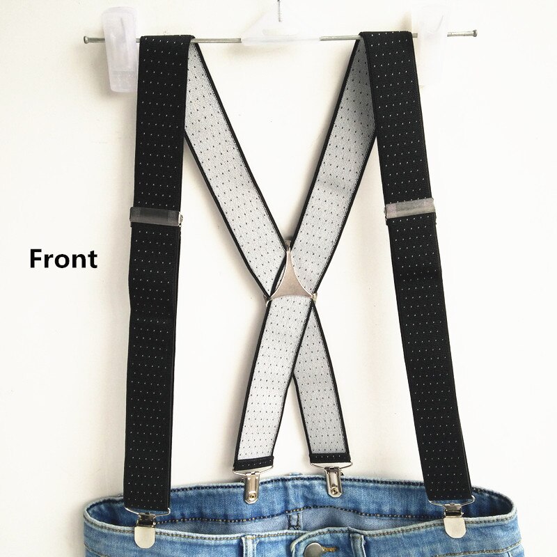 Dot Jacquard Suspender Men Women Adult Suspensorio Adjustable Elastic Big Size 4 Clips on Black Braces BD059