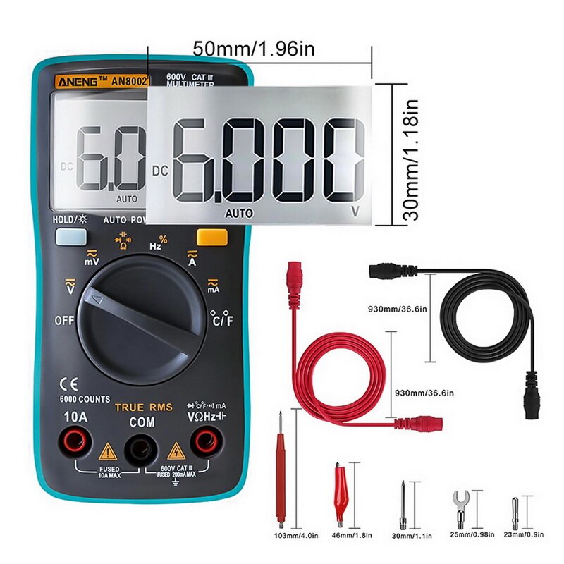 An8002 digital multimeter ac/dc spændingsmåler håndholdt multitester professionel spændingsstrøm modstand kapacitans tester
