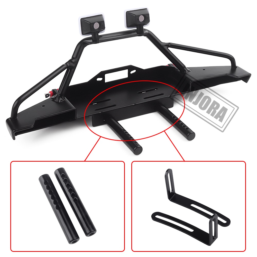 INJORA Metal Front Bumper with LED Lights for 1/10 RC Rock Crawler Axial SCX10 & SCX10 II 90046 TRAXXAS TRX4 TRX-4