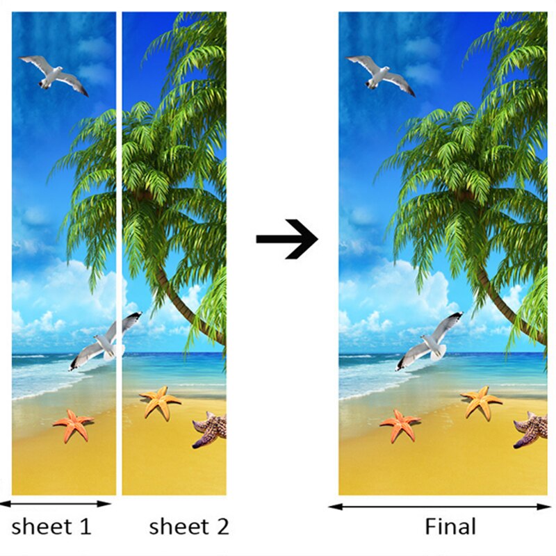 PVC Self-Adhesive Waterproof Door Sticker Seaside Beach Landscape Wallpaper 3D Wall Mural Home Decor Door Decals Vinyl Stickers
