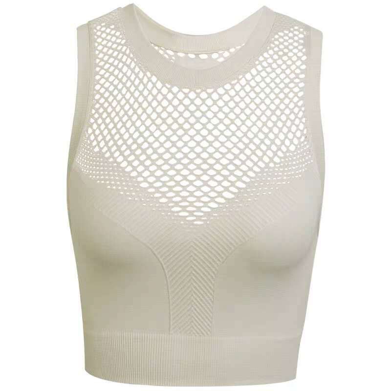 Camiseta corta sin mangas de Vital Ombre para mujer, Top corto de gimnasia, Tops de Yoga, camisetas de Fitness, ropa deportiva para mujer, entrenamiento de gimnasio: DX 1953 ivory / SxM