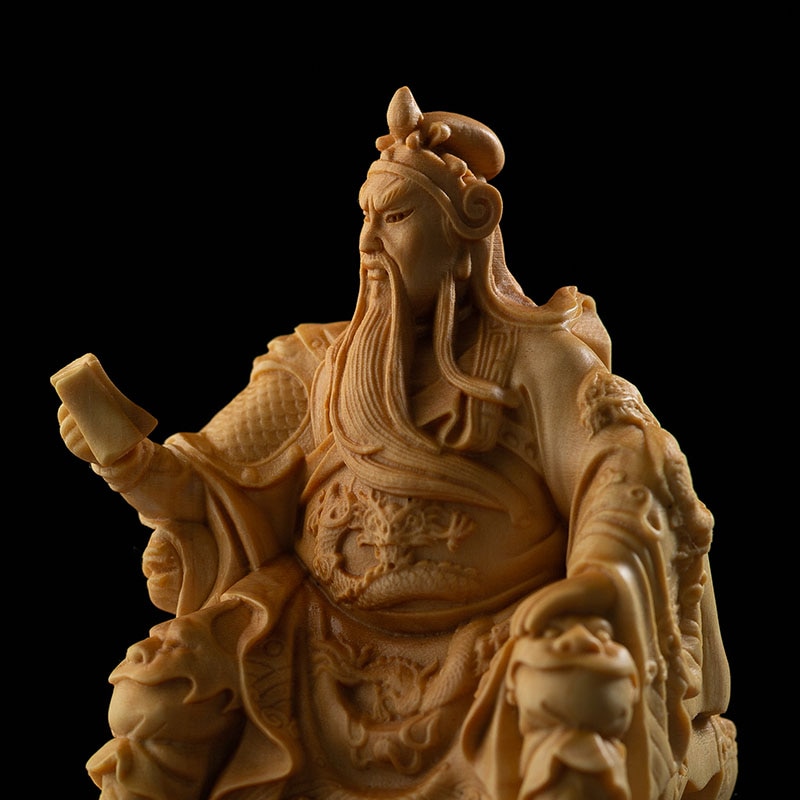 Boxwood Guan Gong Sculpture Wood Carving The Three Kingdoms Guanyu Statue Home Decor
