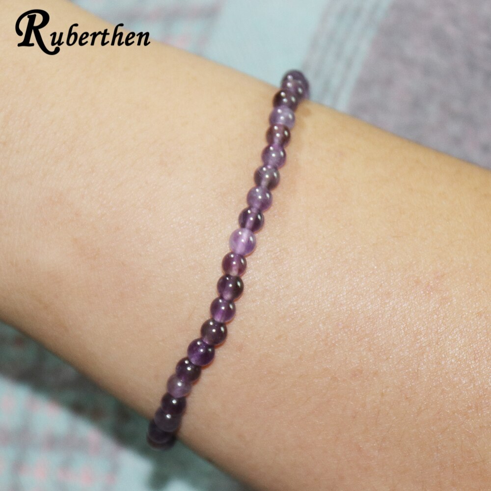 Ruberthen Amethy t Armband 4mm Paars Kristal Armband Mini Gem Steen Energie Armband