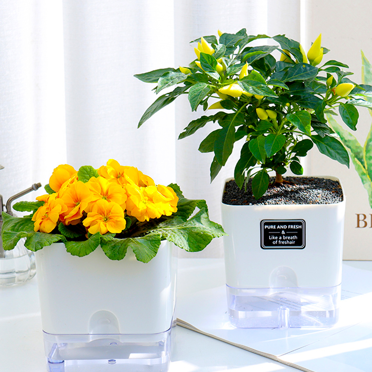 Self Watering Planter Pot Magnetic Adsorbtion Flower Container Automatic Lazy Water Storage Basin for Home Garden Indoor