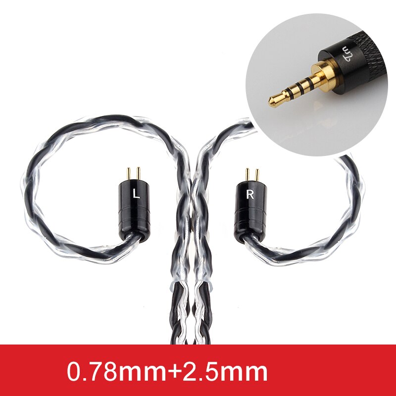 TRN 8 Core Silver Plated Cable HIFI Earphone MMCX/2Pin Connector Use For TRN v90 V10/V20/V60 V30 V80 IM1 IM2 X6: Black2.5MM 0.78PIN