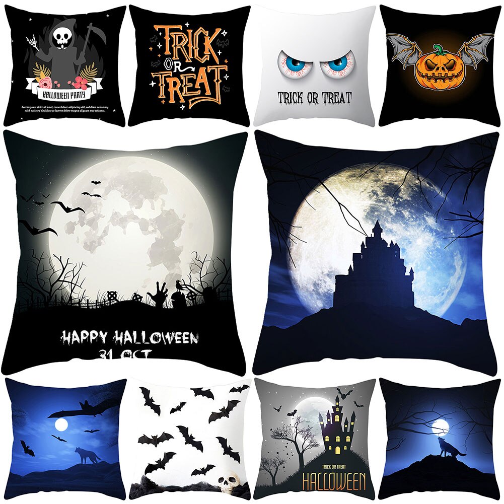 1pc sjove halloween græskar spøgelse flagermus trick or treat pudebetræk pudebetræk stribet geometrisk pudebetræk kussen sofa indretning