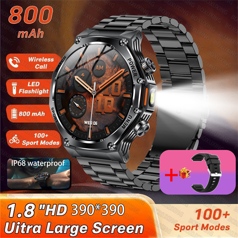 2025 Nuovo Smart Watch Uomo Torcia a LED 1.8 pollici Sport all'aria aperta da uomo Fitness Tracker 800mah Batteria di grandi dimensioni BT Chiamate Smartwatch: Viola