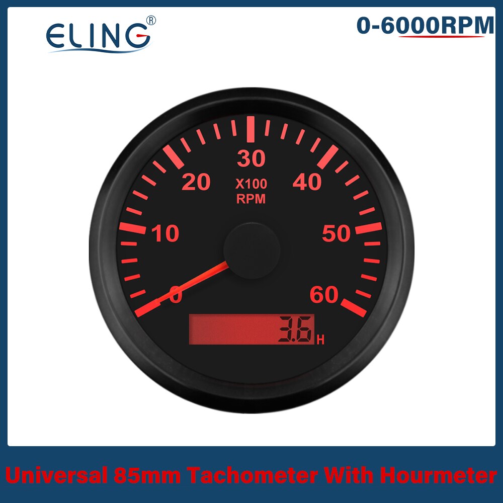 ELING RPM Tacho Tachometer REV Counter with Hour meter 85mm 12V 24V with Backlight
