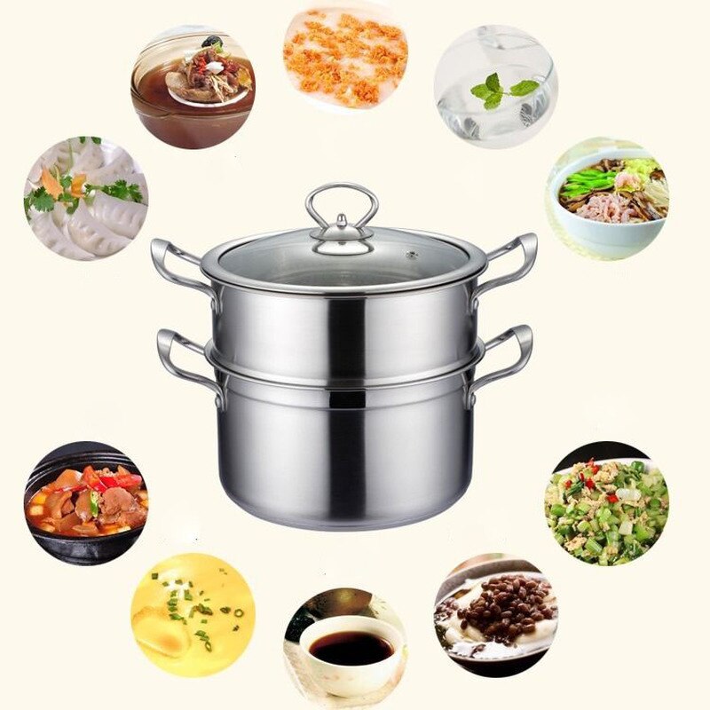 Small Steamer Stainless Steel Three-layer Thickening 3 Layer 2 More 1 Double-layer Steamer Household Gas Stove with Induction