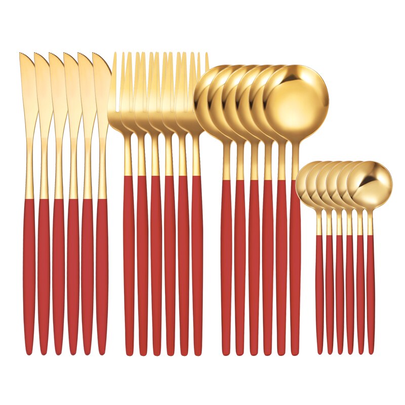 Green Gold 24 Piece Cutlery Cutlery Set Non-fading Cutlery Set Stainless Steel Cutlery Dinner Kitchen Household Knives: 24Pcs Red Gold