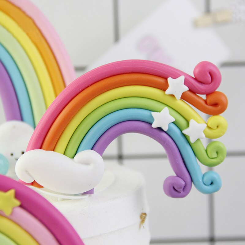 Rainbow Birthday Cake Topper Party Supplies with Rainbow Clouds Balloons Happy Birthday Cake Decorations for Rainbow Theme Party
