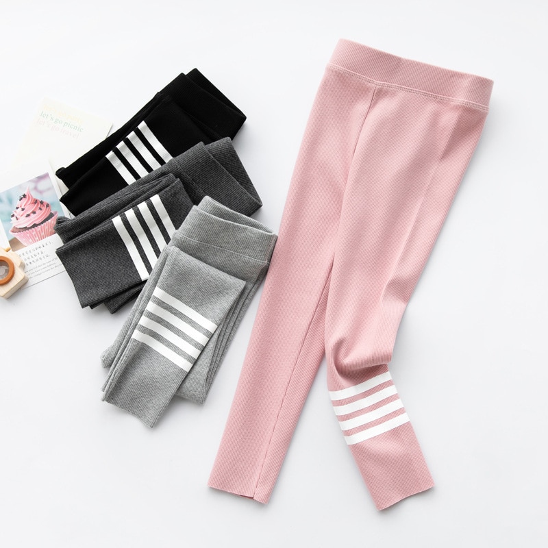 Leggings de rayas rosas para bebés y adolescentes, ropa de algodón de 4 a 18 años, estilo, lápiz infantil, pantalones ajustados