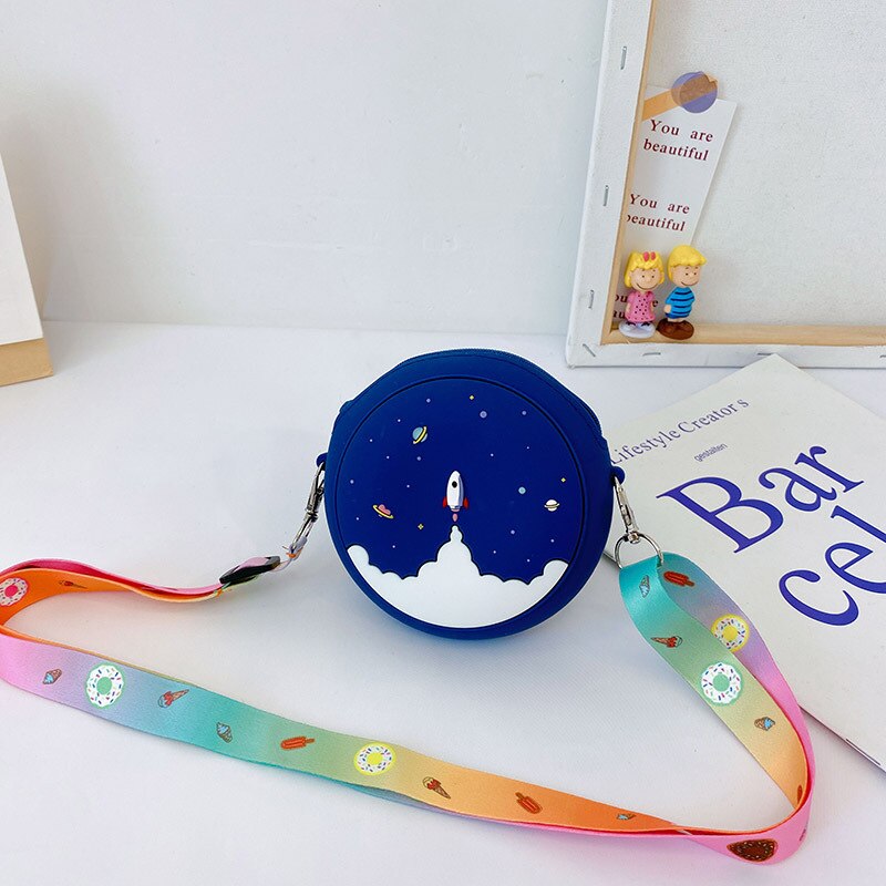 Donut Ronde Crossbody Bag Kid Peuter Meisje Kinderen Schouder Handtas Verstelbare Riem Reizen Regenboog Gedrukt Pocket Pack: Blue sky