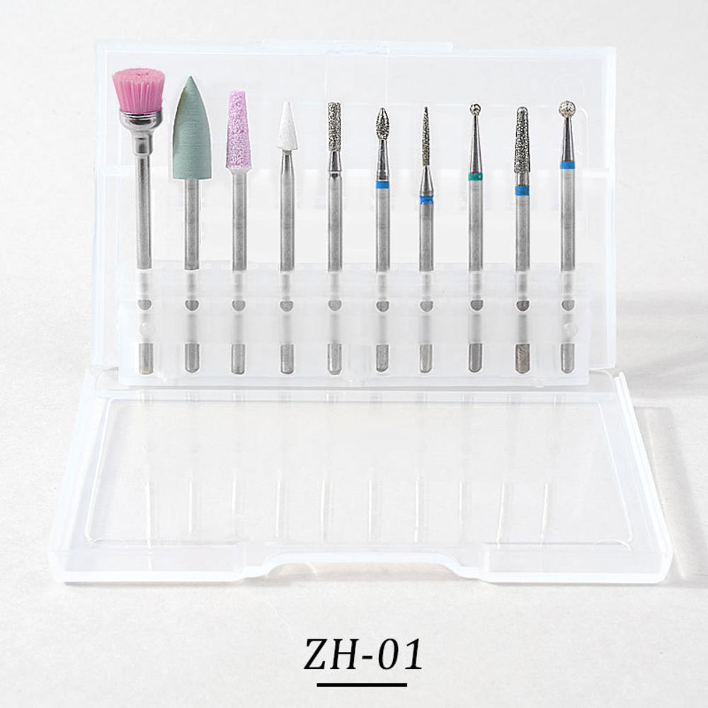 10 unids/caja de juego de brocas de cerámica para uñas, máquina eléctrica para manicura, fresadora, lijadora de cabeza, herramientas para manicura