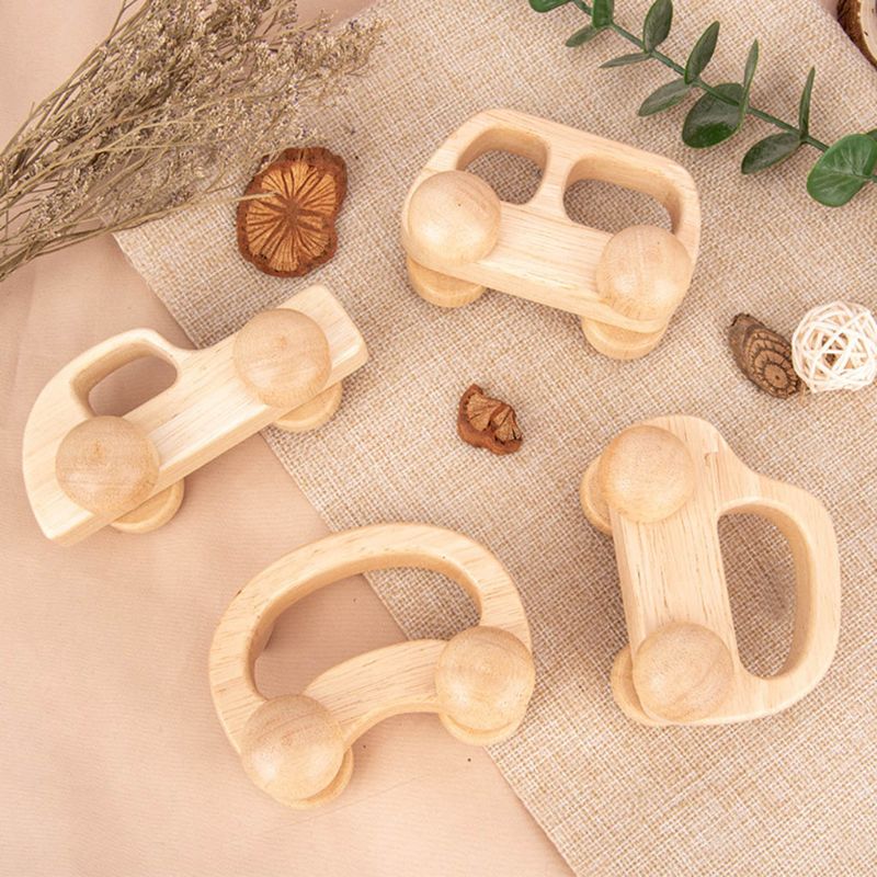 Baby Teething Wooden Car Educational Blocks Teether Infant Grasping Chewing Sensory Cartoon Puzzle Toys