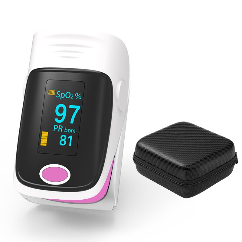 Household OLED Pulse Oximeter Finger Oximeter SpO2 PR Blood Oxygen Saturation Meter Heart Rate Monitor Health Care: Pink with Case