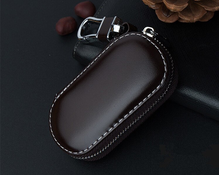 Men Key Holder Housekeeper Leather Car Key Wallets Keys Organizer Women Keychain Covers Zipper Key Case Bag Unisex Pouch Purse: Coffee