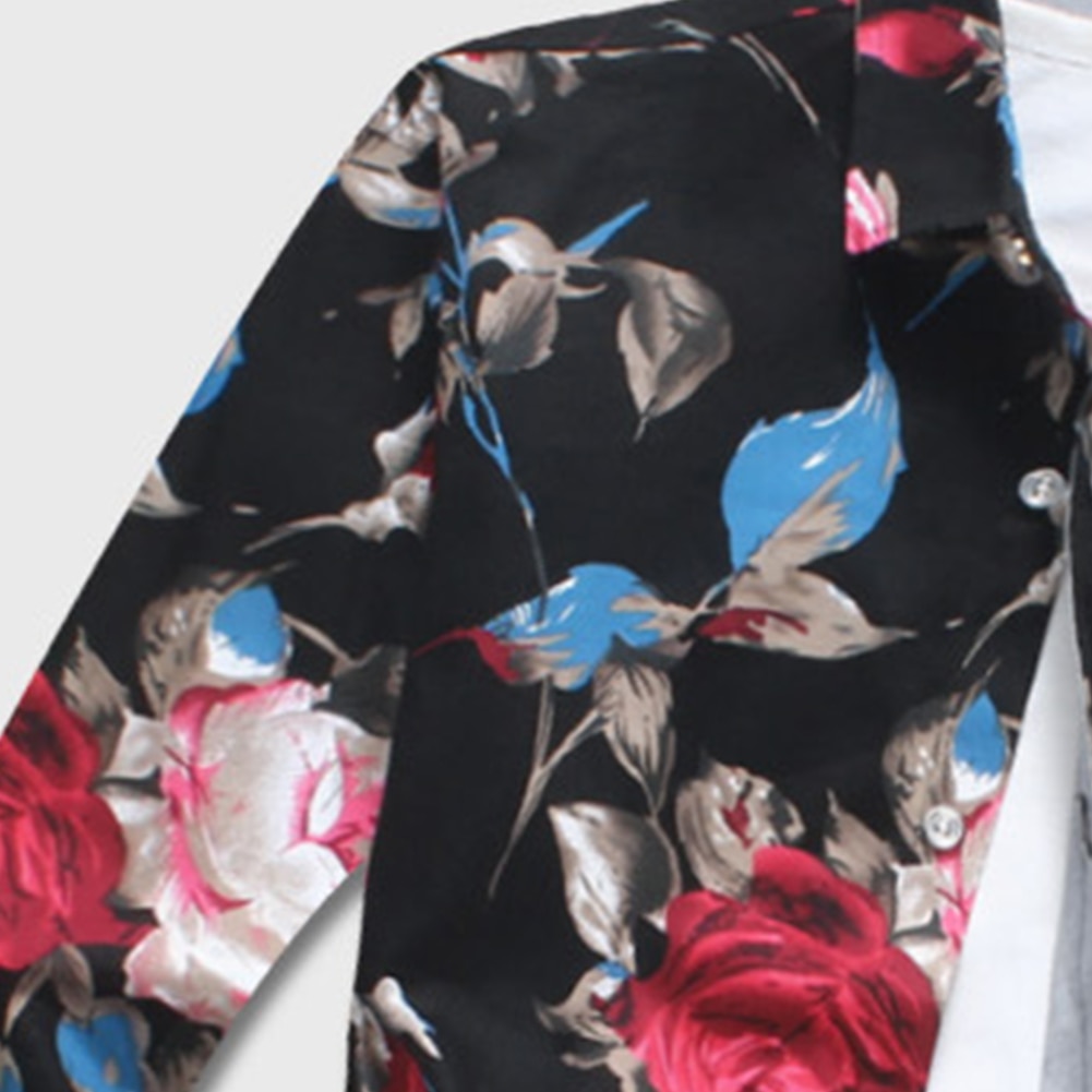 Hawaiianske skjorter til mænd plus size skjorter mænd kjole blomsterprint skjorte med skrue nede krave langærmede skjorter mænd mandlige toppe camisa