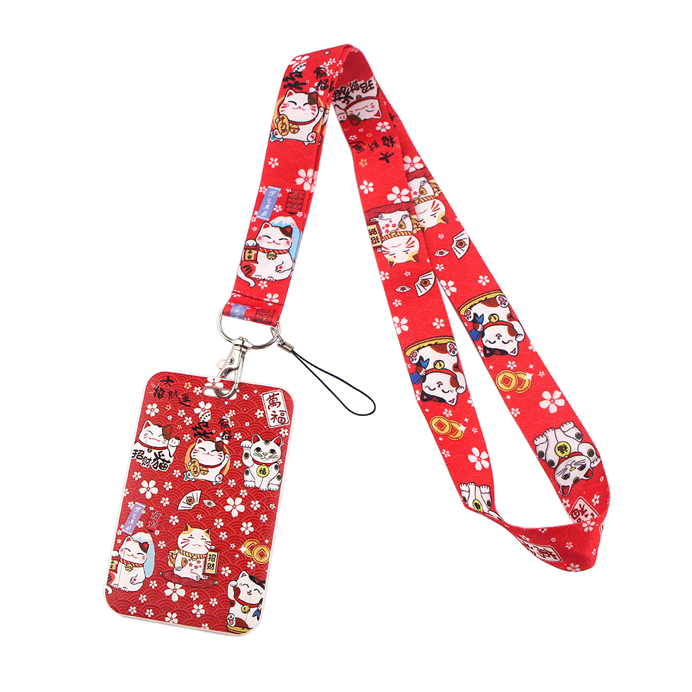 Cartoon Cat Lanyard Keychain Multifunction ID Card Badge Holder Camera USB Cell Phone Neck Strap Key Ring Accessories: GRAY