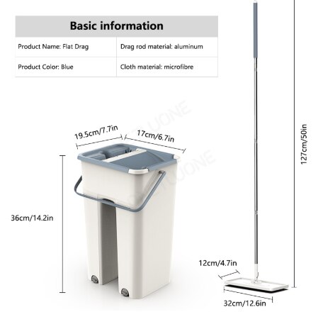 Flat squeeze mop and bucket, self-wringing, hands-free mop, microfiber mops, floor cleaning tools, wet/dry for hardwood, laminate, and tiles