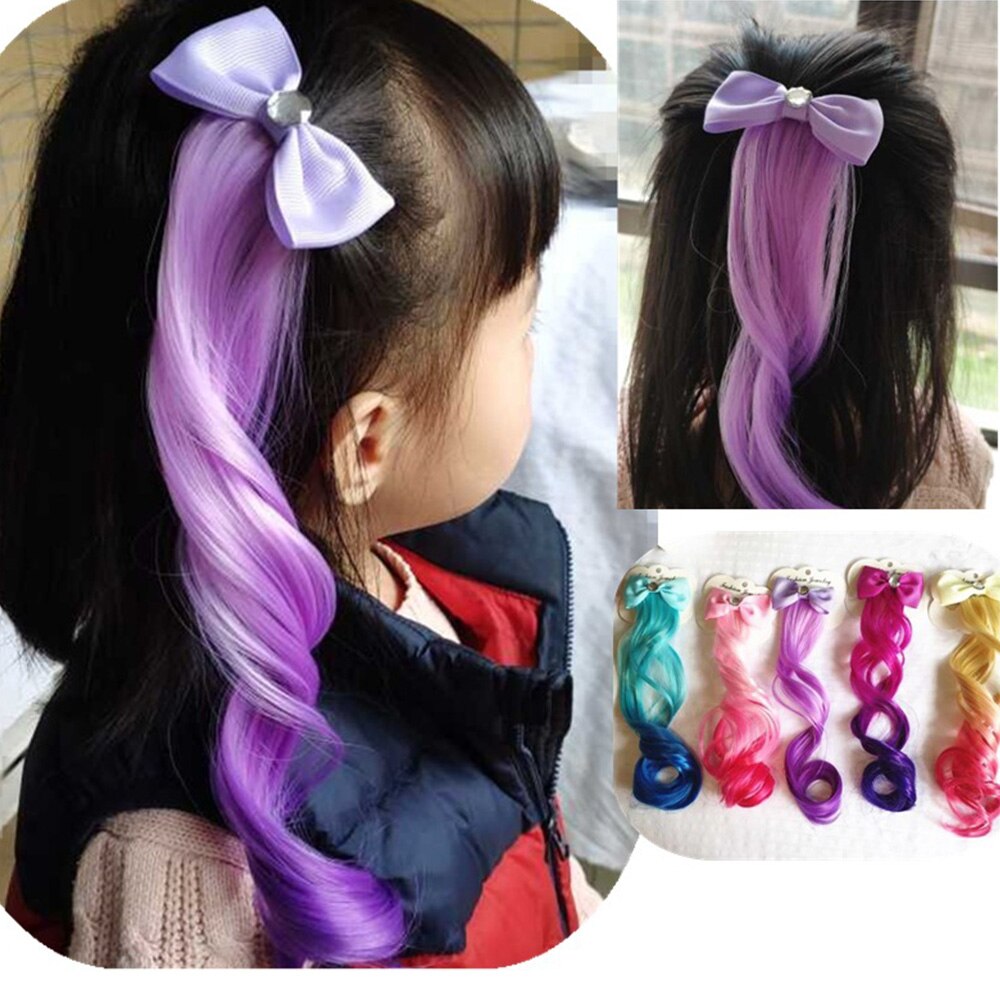 Novo crianças colorido peruca acessórios de cabelo arco cachos grampos de cabelo meninas crianças desempenho peruca hairpins headwear