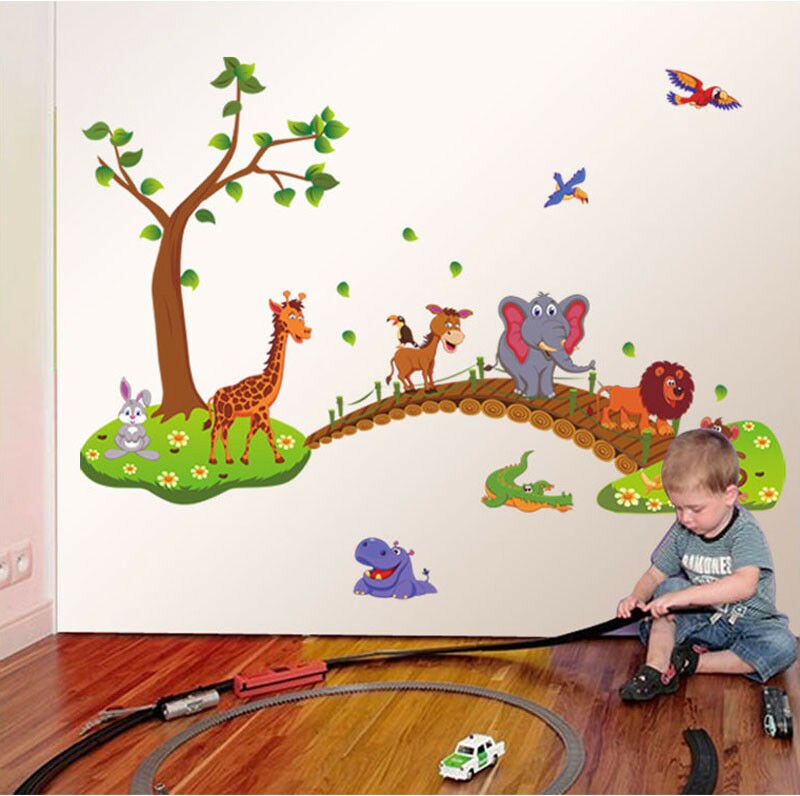 Store tegneserie zoo wallstickers til børn børneværelser indretning aftagelige vinyl wallstickers børnehave vægklistermærker