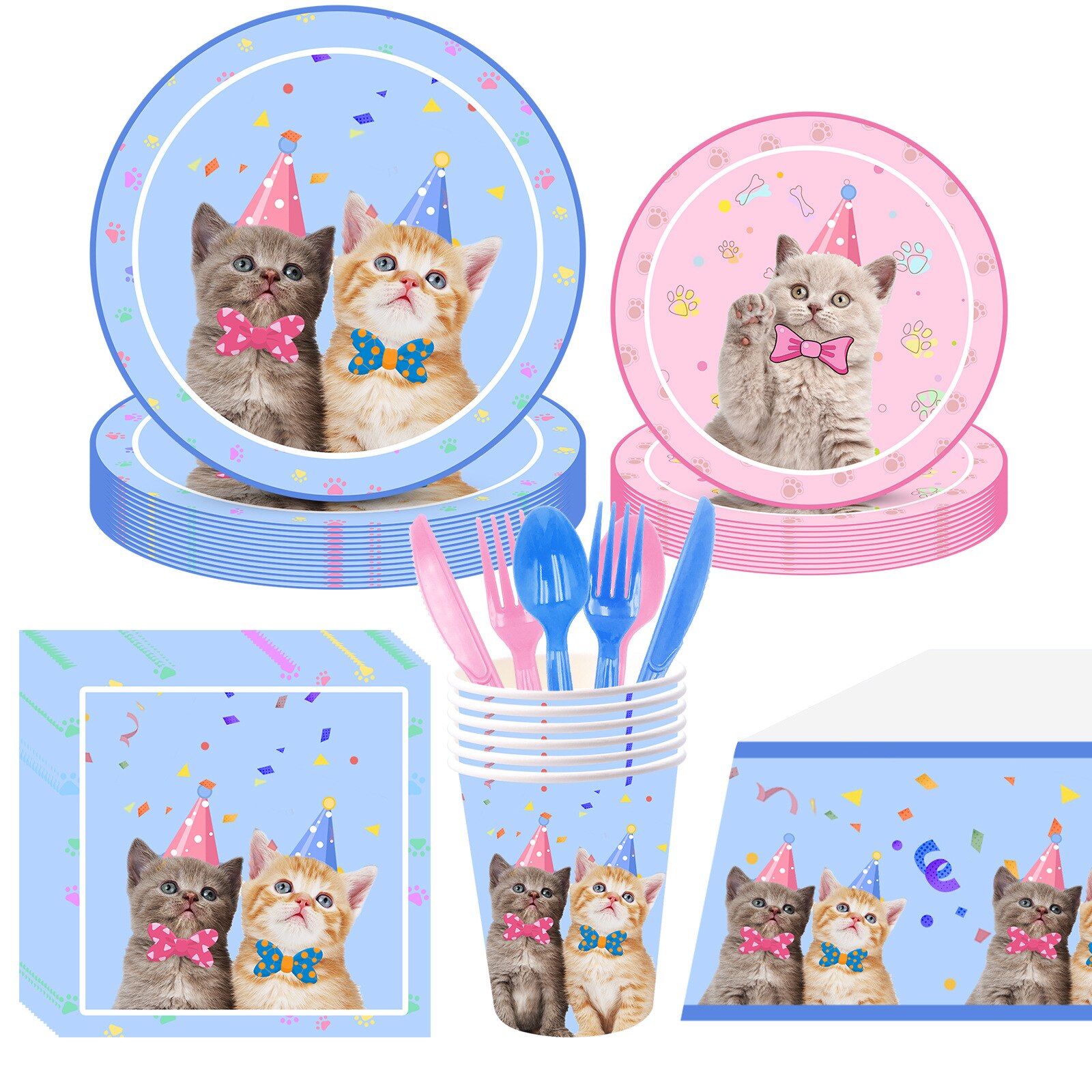 Fabriek Direct Huisdier Kat Thema Party Wegwerp Servies Decoratieve Tafelkleed Gebruiker Producten: Pet cat 8-piece set