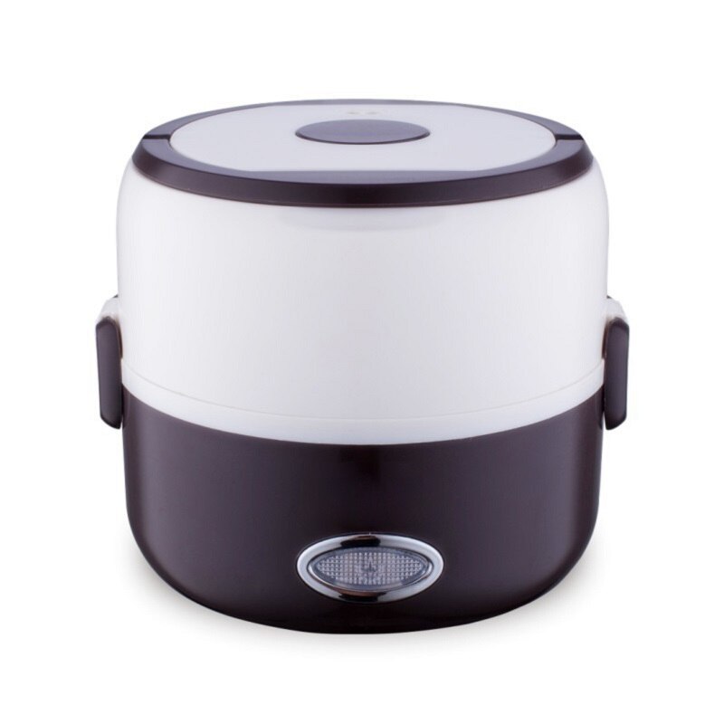 2L Electric Mini Rice Cooker Multi-functional Portable Stainless Steel 2/3 Layers Steamer Meal Thermal Heating Cookers Lunch Box: Two Layers Black