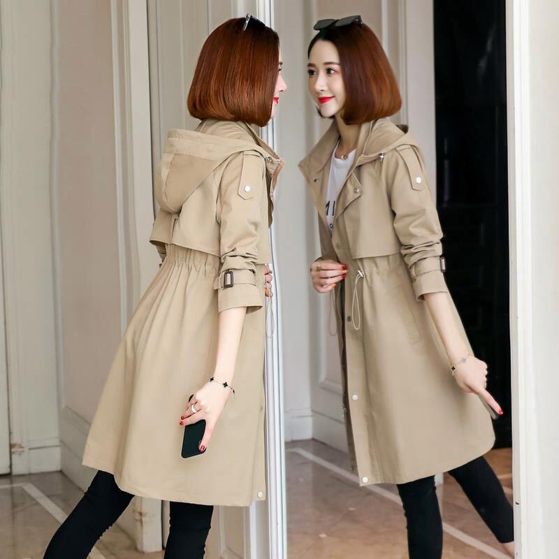 Lente zomer klassieke lange trenchcoat dames casual dunne windjack vrouwelijke overjas lange jas vrouwelijke slanke bovenkleding jassen: Khaki / Xxxl