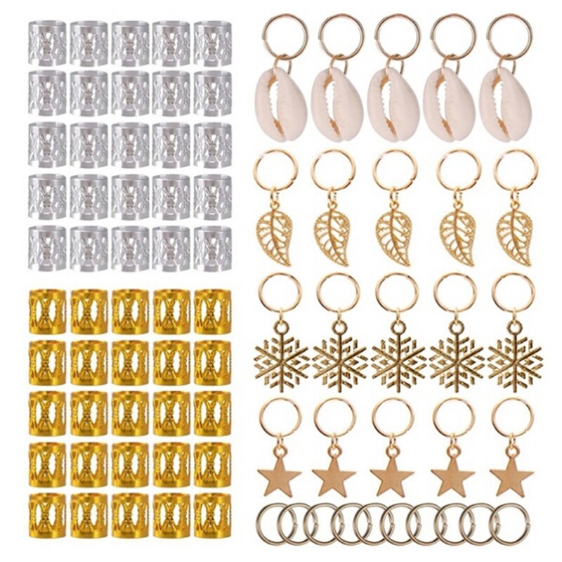 80/90/100 stk guld hår fletning dreadlocks perler hårring manchetter gør-det-selv blad star diy hårspænde dread tube charm dreadlock tilbehør