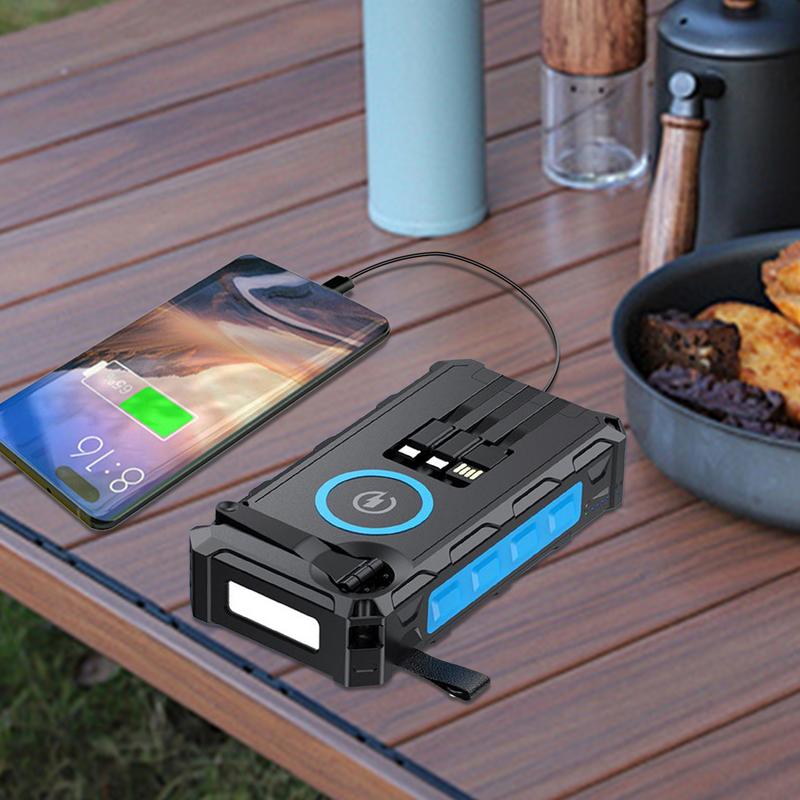 Zonnelader Power Bank Handbediende powerbank met LED-licht Opvouwbare draadloze powerbank Ingebouwde SOS-alarmfunctie en