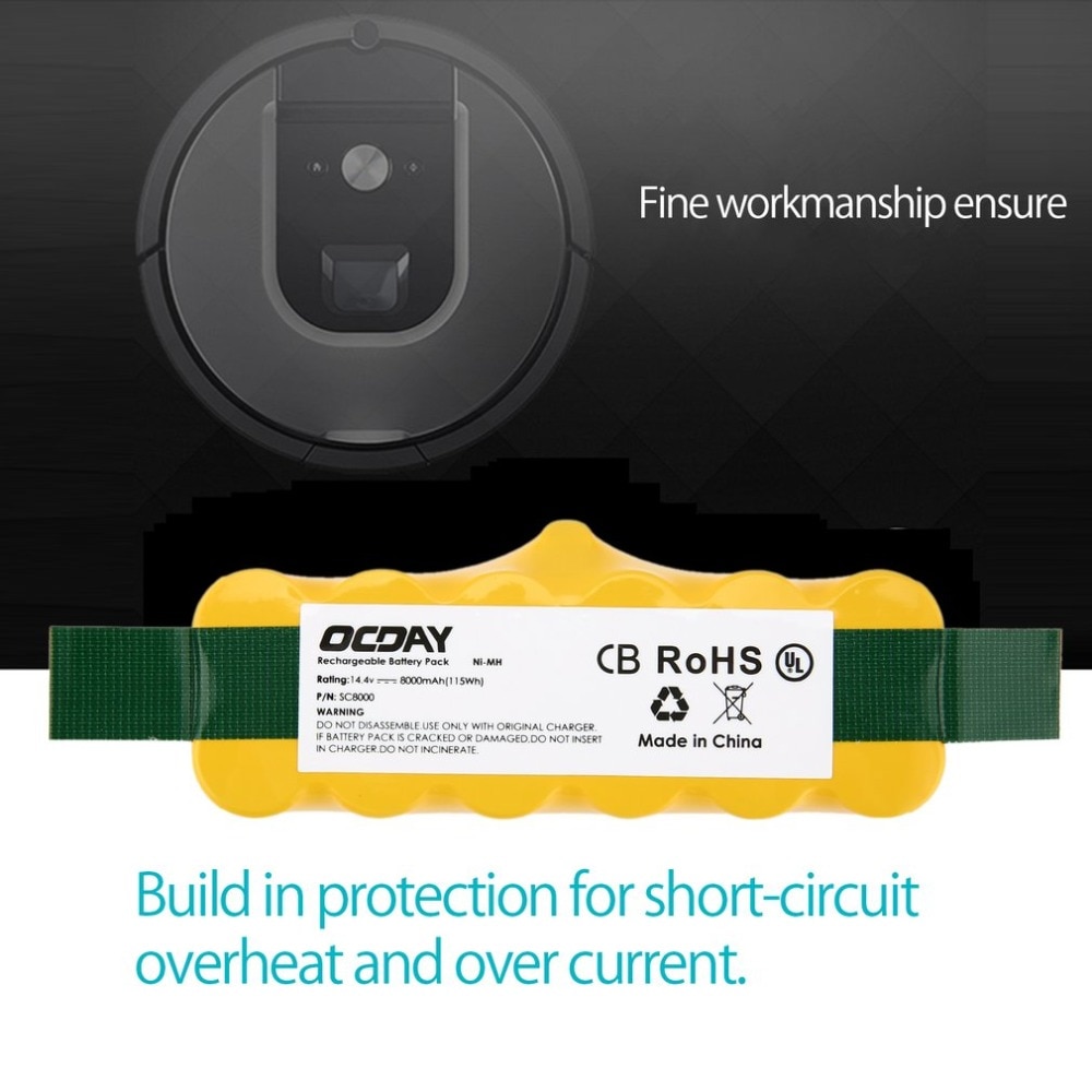 14.4V Ni-MH Vacuum Cleaner Rechargeable Battery Pack Suitable for Irobot Roomba Vacuum Cleaner Parts 3800/4500/4800/6000/8000mAh
