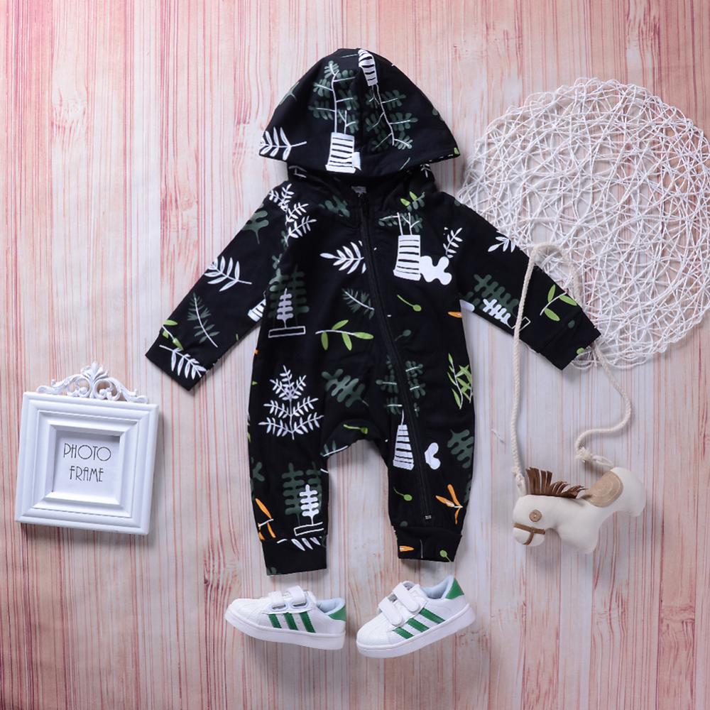 Verkoop 50% Mode Herfst Baby Meisjes Jongens Lange Mouwen Hooded Bladeren Romper Jumpsuit