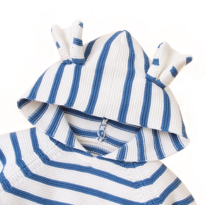 Baby dreng pige stribet print bomuld strikket hættetrøje overtøj tøj 6m-3t vinter varm børn afslappet sweater
