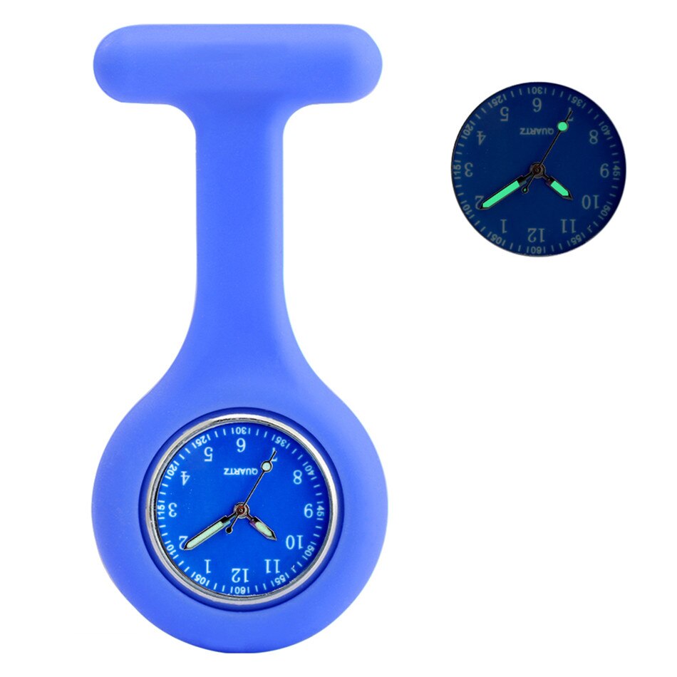 Reloj de bolsillo con puntero luminoso para enfermera, relojes de bolsillo de cuarzo con cubierta de silicona, Pin colgante para médico: Blue