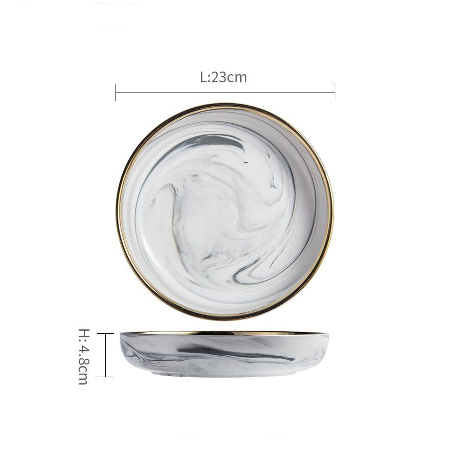 Europæisk marmorstrimmel keramik bordservice guldkant keramisk plade husholdnings salat bøf fad bakke suppeskål porcelæn sauce fad: 9 tommer dyb plade