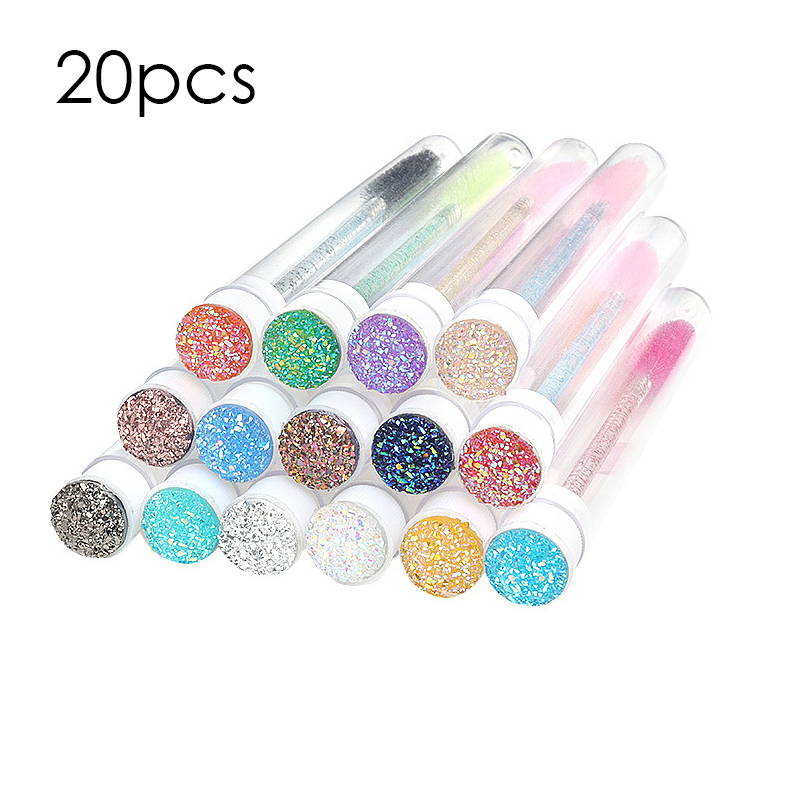 10/20 Pcs Wimpers Borstel Met Buis Kristal Wegwerp Glitter Wenkbrauw Borstels Vervangbare Stofdicht Wimper Accessoires: Mix 20pcs