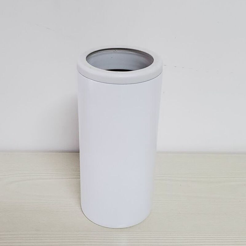 product 12oz Double wall 304 stainless steel thermos insulated vacuum beer cooler,Skinny Can Cooler: White