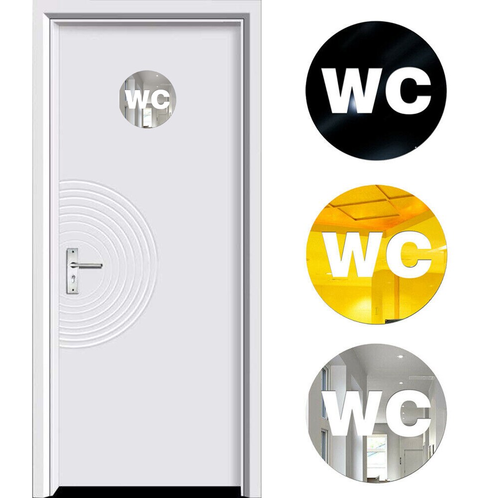 1mm 3d akryl spegel rund toalett dörr skylt män kvinnor badrum wc svart guld silver modern trä bas vägg klistermärke heminredning