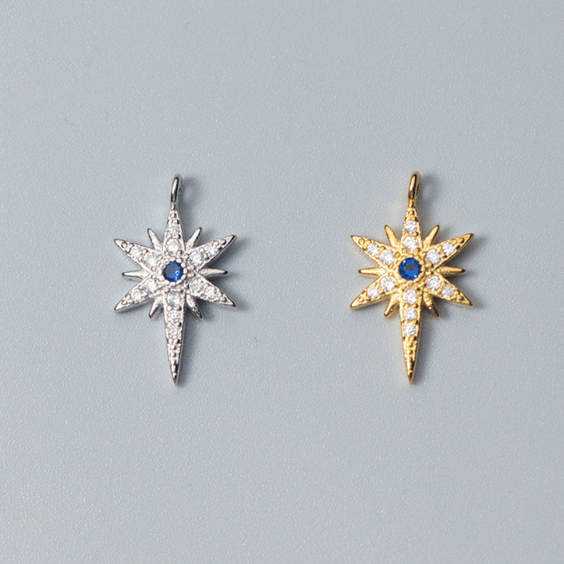 Plata de Ley 925 con circonita AAA brillante, abalorios de estrella pavimentada, 17mm, pequeños y exquisitos colgantes de plata, accesorios de joyería fina DIY