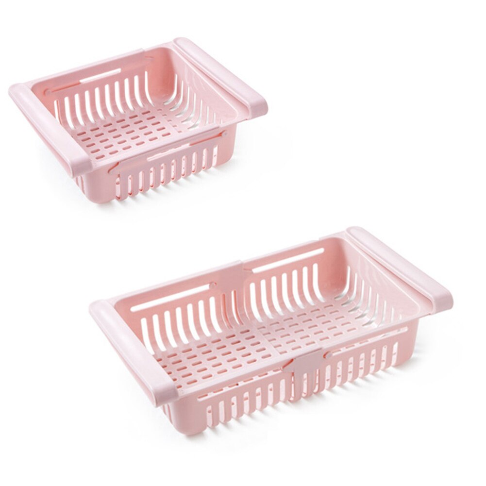 Adjustable Stretchable Refrigerator Organizer Drawer Basket Pull-out Drawers Fresh Spacer Layer Fridge Household Storage Rack: Pink