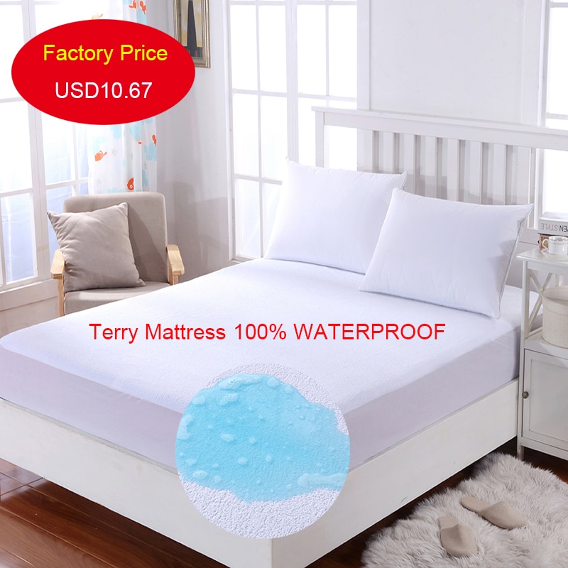 160X200 Katoenen Badstof Matras Cover 100% Waterdichte Matrasbeschermer Bed Bug Proof Stof Mijt Matras Cover Voor matras