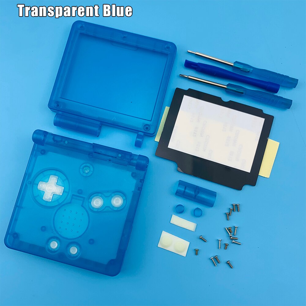 Transparent Clear white purple black Red For GameBoy Advance SP Shell For GBA SP console Housing Case Cover Colored buttons: Transparent Blue