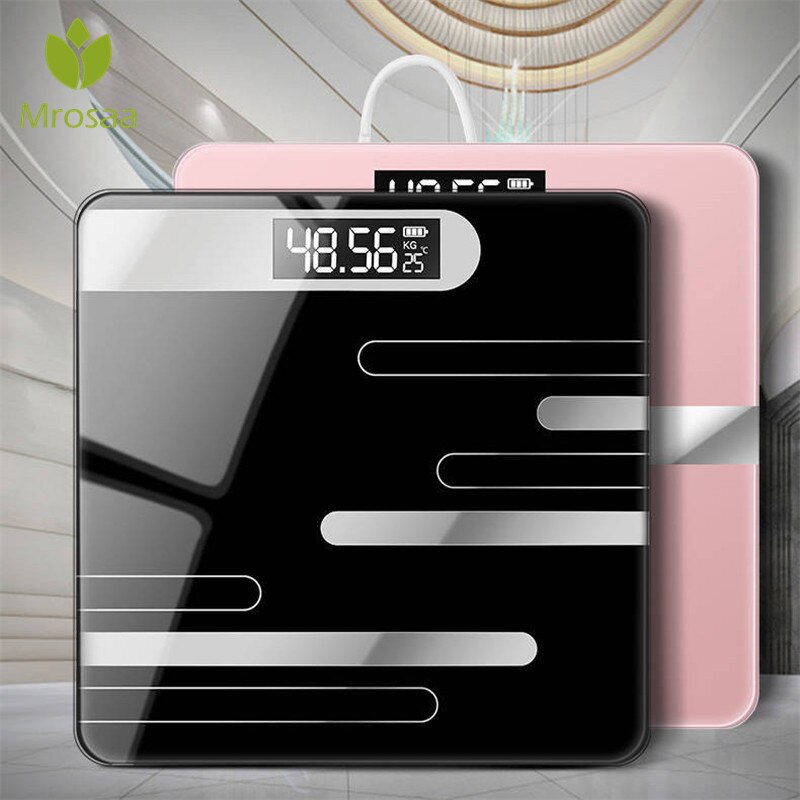 Floor Weegschalen Badkamer Lichaamsvet Schaal Glas Elektronische Smart Weegschalen Usb Opladen Lcd Display Body Wegen Digitale Weegschaal