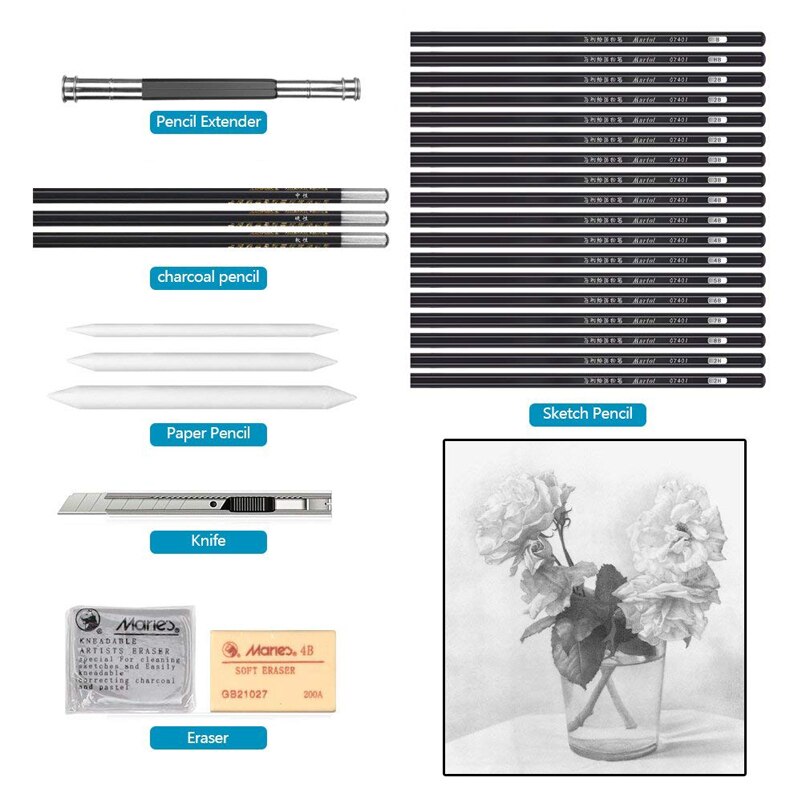 29Pcs Schetsen Potlood Set Student Glad Schrijven Tekening Potlood Set Met Bag Kids Kwast Ambachtelijke Verf Set