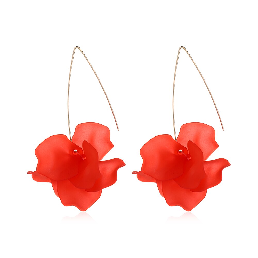 1 par nuevos diseños multicolor Flor de resina de pendientes largos Bohemia hecho a mano pétalos pendientes colgantes para de mujer: 1-Red