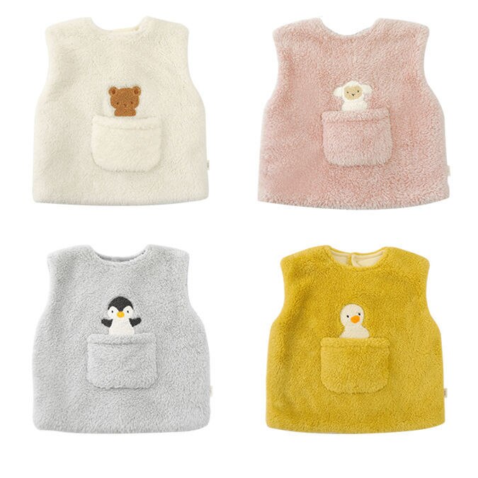 Chłopięca i dziewczęca kamizelka jesienno-zimowa ciepła dla dzieci kreskówka aksamitna kamizelka bez rękawów z dekoltem w kształcie litery "o" kamizelka dziecięca z jagnięciny dziewczęca śliczna gruba kamizelka