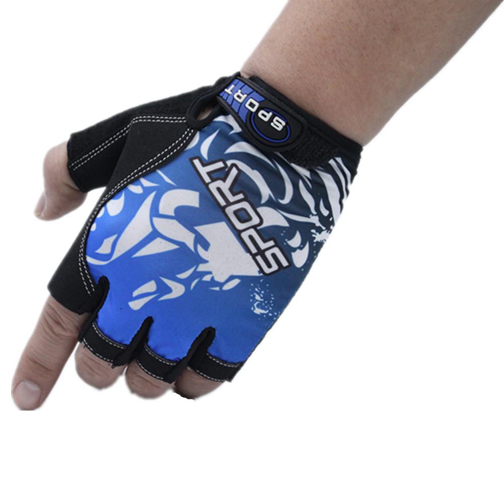 HobbyLane guantes de la pesca no-Slip transpirable ultrafino Unisex medio dedo guante Camping pesca material para carpas guantes de pesca: Azul / L